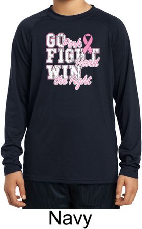 Breast Cancer Go Fight Win Kids Dry Wicking Long Sleeve Shirt