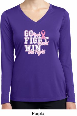 Breast Cancer Go Fight Win Ladies Dry Wicking Long Sleeve Shirt