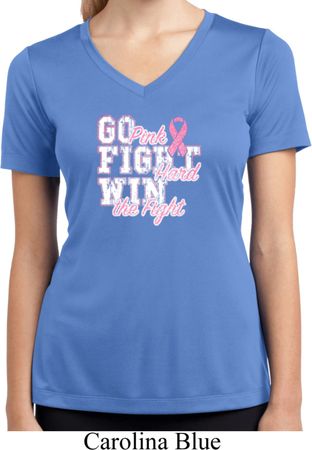 Breast Cancer Go Fight Win Ladies Moisture Wicking V-neck Shirt