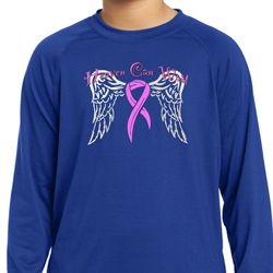 Breast Cancer Heaven Can Wait Kids Dry Wicking Long Sleeve Shirt