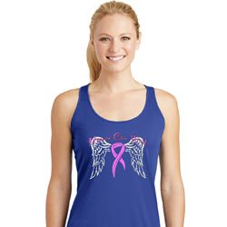 Breast Cancer Heaven Can Wait Ladies Dry Wicking Racerback Tank Top