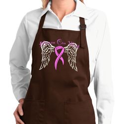 Breast Cancer Heaven Can Wait Ladies Full Length Apron with Pockets