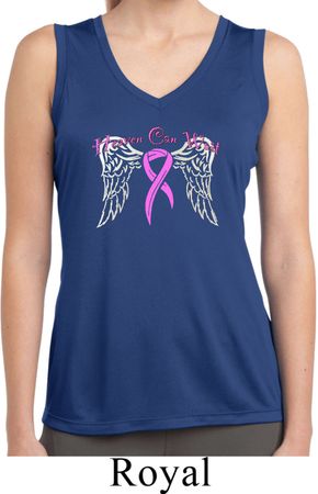 Breast Cancer Heaven Can Wait Ladies Sleeveless Moisture Wicking Shirt