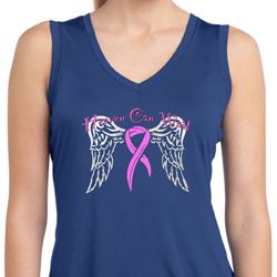 Breast Cancer Heaven Can Wait Ladies Sleeveless Moisture Wicking Shirt