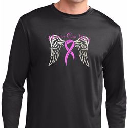 Breast Cancer Heaven Can Wait Mens Dry Wicking Long Sleeve Shirt