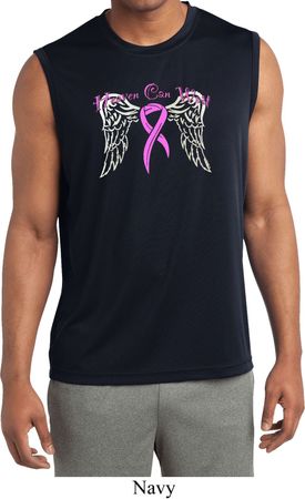 Breast Cancer Heaven Can Wait Mens Sleeveless Moisture Wicking Shirt