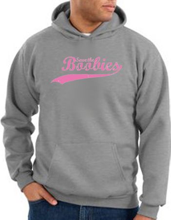 Breast Cancer Hoodie - Distressed Save The Boobies Adult Grey Hoody