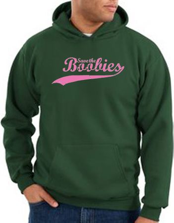 Breast Cancer Hoodie - Distressed Save The Boobies Dark Green Hoody