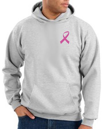 Breast Cancer Hoodie Pink Ribbon Pocket Print Hoody Ash