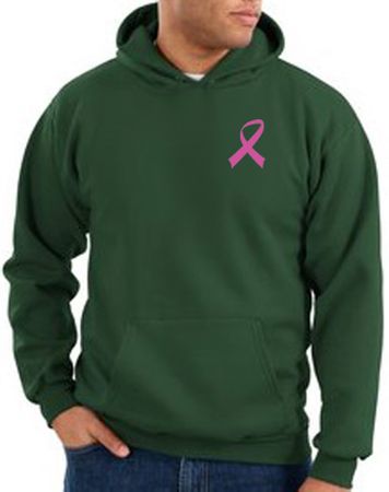 Breast Cancer Hoodie Pink Ribbon Pocket Print Hoody Dark Green