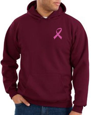 Breast Cancer Hoodie Pink Ribbon Pocket Print Hoody Maroon