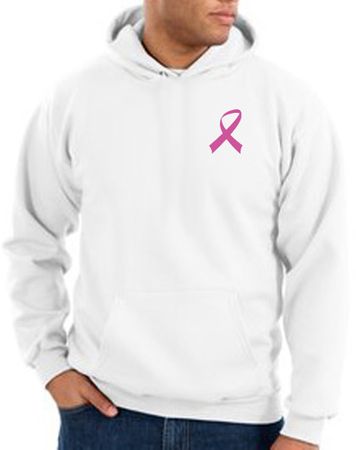 Breast Cancer Hoodie Pink Ribbon Pocket Print Hoody White