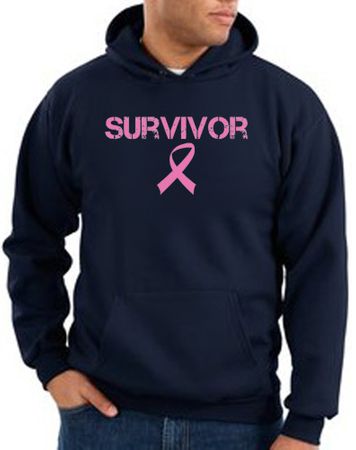 Breast Cancer Hoodie Sweatshirt Ribbon Distressed Survivor Navy Hoody