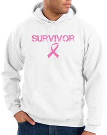 Breast Cancer Hoodie Sweatshirt - Ribbon Survivor Adult White Hoody