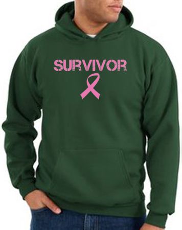 Breast Cancer Hoodie Sweatshirt - Ribbon Survivor Dark Green Hoody