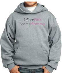 Breast Cancer Kids Hoodie - I Wear Pink For My Mommy Grey Hoody