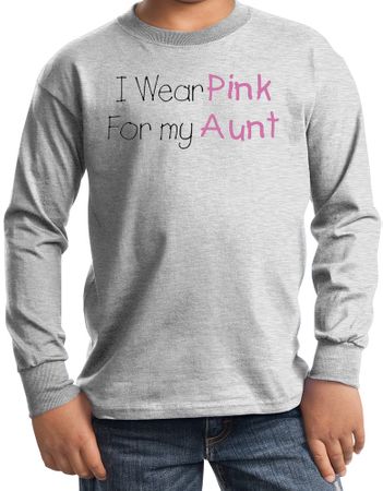Breast Cancer Kids Long Sleeve T-shirt - I Wear Pink For My Aunt Ash