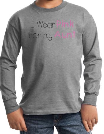 Breast Cancer Kids Long Sleeve T-shirt - I Wear Pink For My Aunt Grey