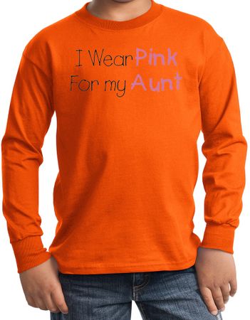 Breast Cancer Kids Long Sleeve T-shirt I Wear Pink For My Aunt Orange