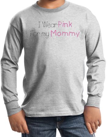 Breast Cancer Kids Long Sleeve T-shirt I Wear Pink For My Mommy Ash