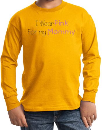 Breast Cancer Kids Long Sleeve T-shirt I Wear Pink For My Mommy Gold
