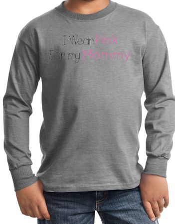 Breast Cancer Kids Long Sleeve T-shirt I Wear Pink For My Mommy Grey