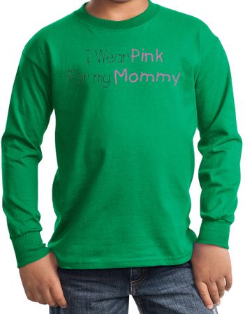 Breast Cancer Kids Long Sleeve T-shirt Pink For My Mommy Kelly Green