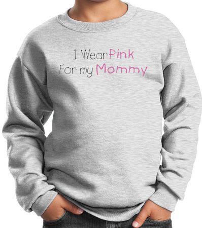Breast Cancer Kids Sweatshirt - I Wear Pink For My Mommy Youth Ash