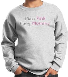 Breast Cancer Kids Sweatshirt - I Wear Pink For My Mommy Youth Ash