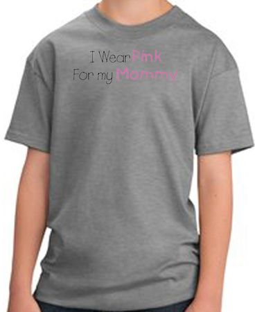 Breast Cancer Kids T-shirt - I Wear Pink For My Mommy Youth Grey Tee