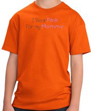 Breast Cancer Kids T-shirt - I Wear Pink For My Mommy Youth Orange Tee