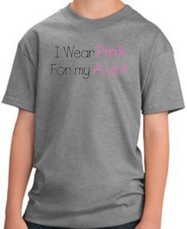 Breast Cancer Kids T-shirt Ribbon I Wear Pink For My Aunt Grey Tee