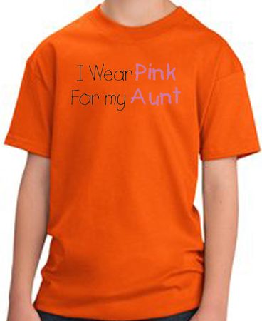 Breast Cancer Kids T-shirt Ribbon I Wear Pink For My Aunt Orange Tee