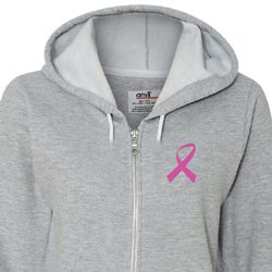 Breast Cancer Ladies Hoodie Pink Ribbon Pocket Print Full Zip Hoody