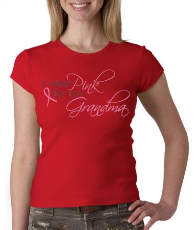 Breast Cancer Ladies Shirt Crewneck I Wear Pink For My Grandma Red