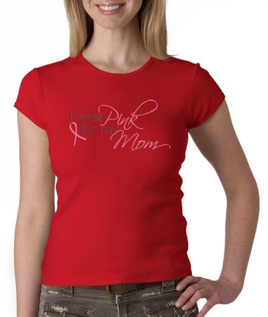 Breast Cancer Ladies Shirt Crewneck I Wear Pink For My Mom Red