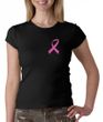 Breast Cancer Ladies Shirt Crewneck Pink Ribbon Pocket Print Black