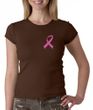 Breast Cancer Ladies Shirt Crewneck Pink Ribbon Pocket Print Brown