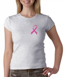 Breast Cancer Ladies Shirt Crewneck Pink Ribbon Pocket Print Heather