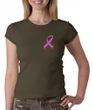 Breast Cancer Ladies Shirt Crewneck Pink Ribbon Pocket Print Olive