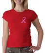 Breast Cancer Ladies Shirt Crewneck Pink Ribbon Pocket Print Red
