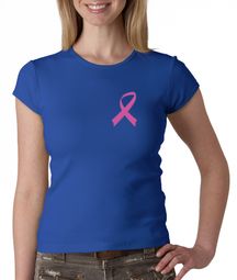 Breast Cancer Ladies Shirt Crewneck Pink Ribbon Pocket Print Royal