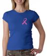 Breast Cancer Ladies Shirt Crewneck Pink Ribbon Pocket Print Royal