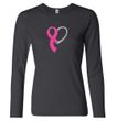 Breast Cancer Ladies Shirt Ribbon Heart Long Sleeve Tee T-Shirt