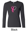 Breast Cancer Ladies Shirt Ribbon Heart Long Sleeve Tee T-Shirt