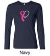 Breast Cancer Ladies Shirt Ribbon Heart Long Sleeve Tee T-Shirt