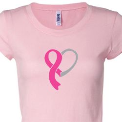 Breast Cancer Ladies Shirt Ribbon Heart Longer Length Tee T-Shirt
