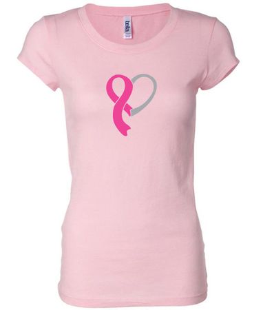 Breast Cancer Ladies Shirt Ribbon Heart Longer Length Tee T-Shirt