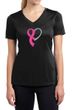 Breast Cancer Ladies Shirt Ribbon Heart Moisture Wicking V-neck Tee