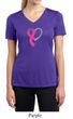 Breast Cancer Ladies Shirt Ribbon Heart Moisture Wicking V-neck Tee